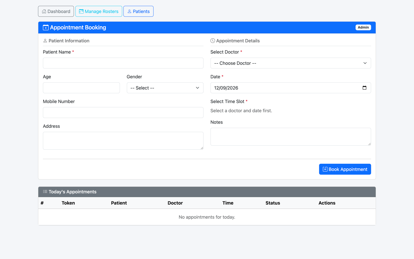 Ayriq HMS — Appointment book, shared with the website and patient app