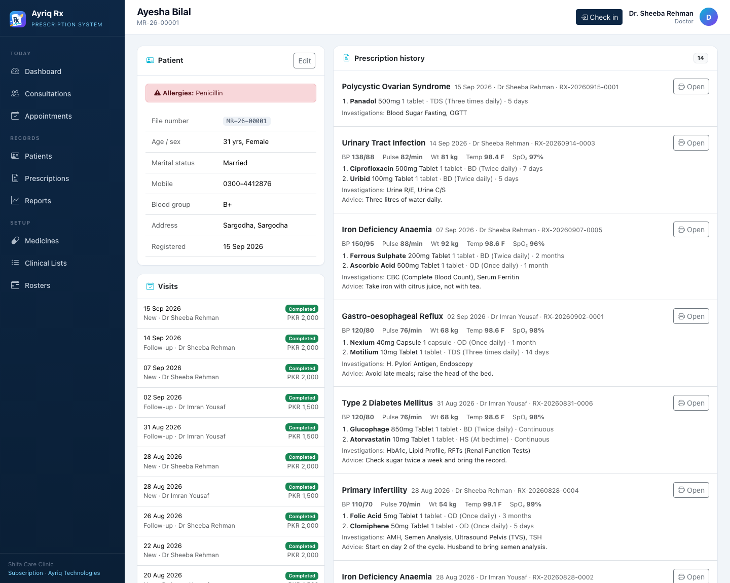 Ayriq Rx — One patient's whole file, every consultation in order
